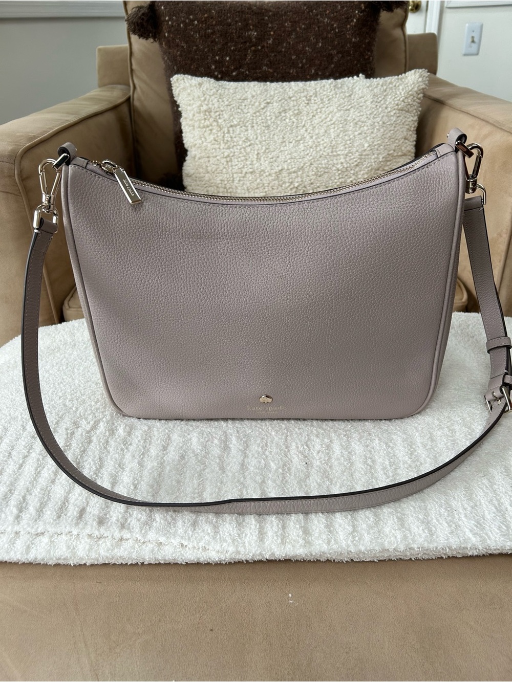 kate spade Taupe Pebbled Leather Hobo Shoulder Bag